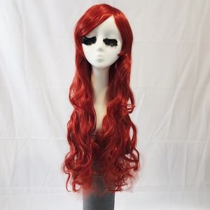 New Goddess cosplay red curly wig with long bangs